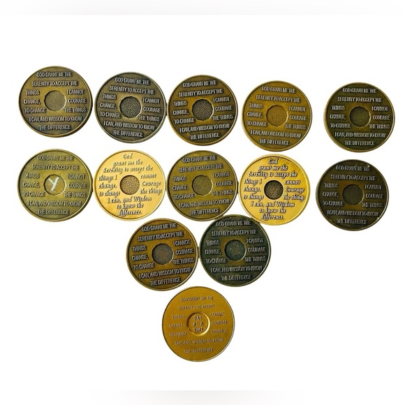 Lot of 24 Alcoholics Anonymous AA Recovery Sobriety Tokens Coins Chips ~ Varied - Picture 3 of 7